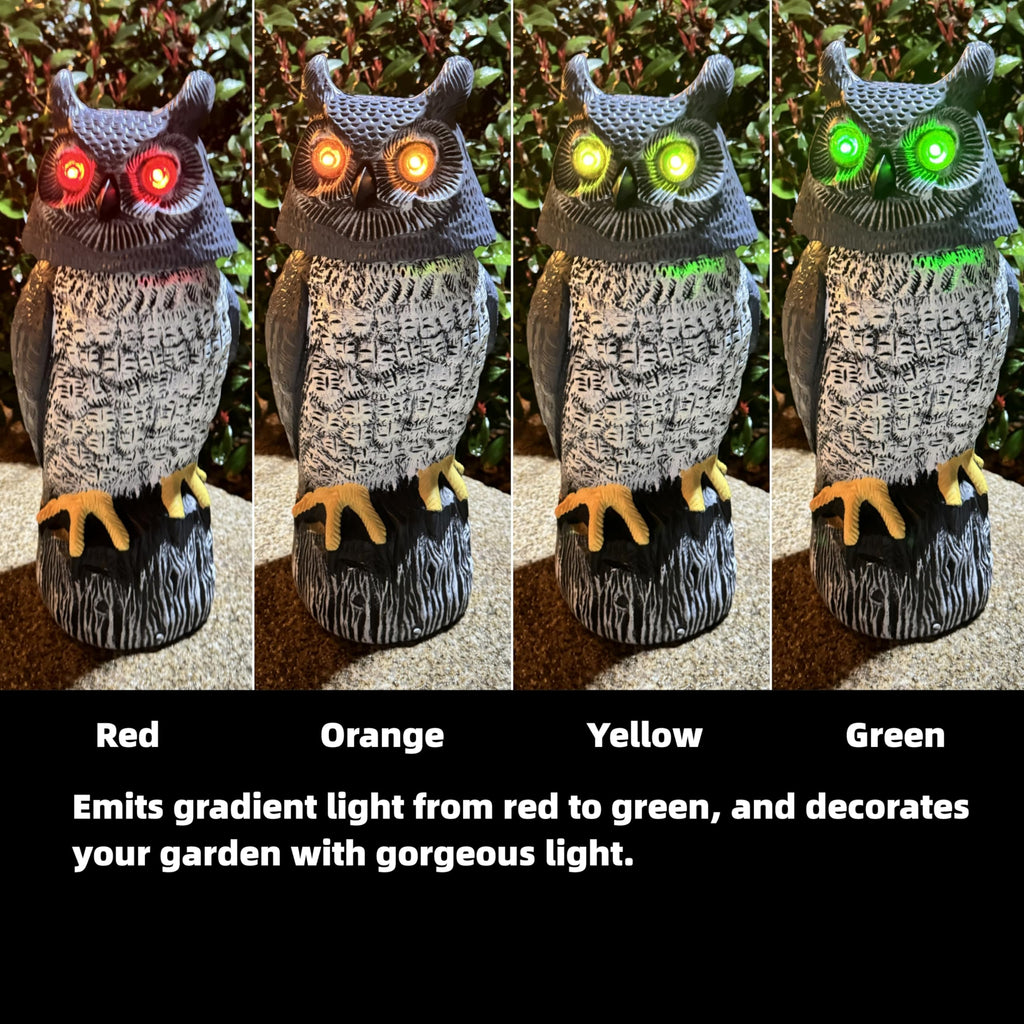 Ugold Solar Powered Garden Owl with Motion Detection, Rotating Head, Realistic Hoots and Silent Mode, Outdoor Statue and Sculpture, Owl Decoration for Home, Garden, Patio and Lawn