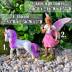 Mood Lab Fairy Garden Figurines - Fairy with Unicorn Set (2 pcs) - Miniature Decorative Statues & Accessories - Outdoor & Indoor Decor