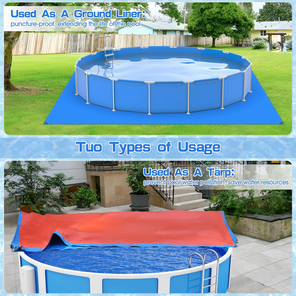 12x12Ft Swimming Pool Ground Cloth,Waterproof Square Swimming Pool Liner Pad for Above Ground Swimming Pools Heavy Duty Pool Ground Mat Protector Pad Pool Tarp