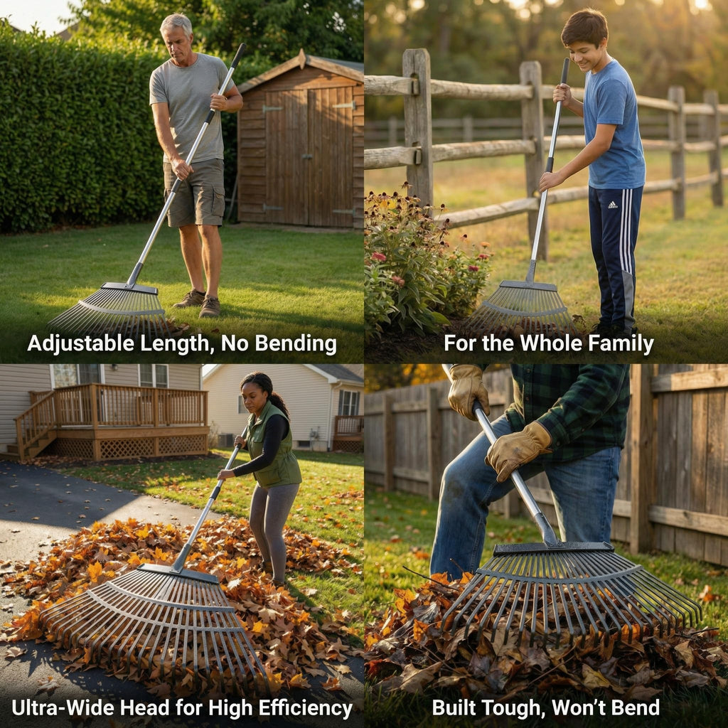 Metal Bow Leaf Rake with 25 Steel Teeth & 68" Stainless Steel Handle