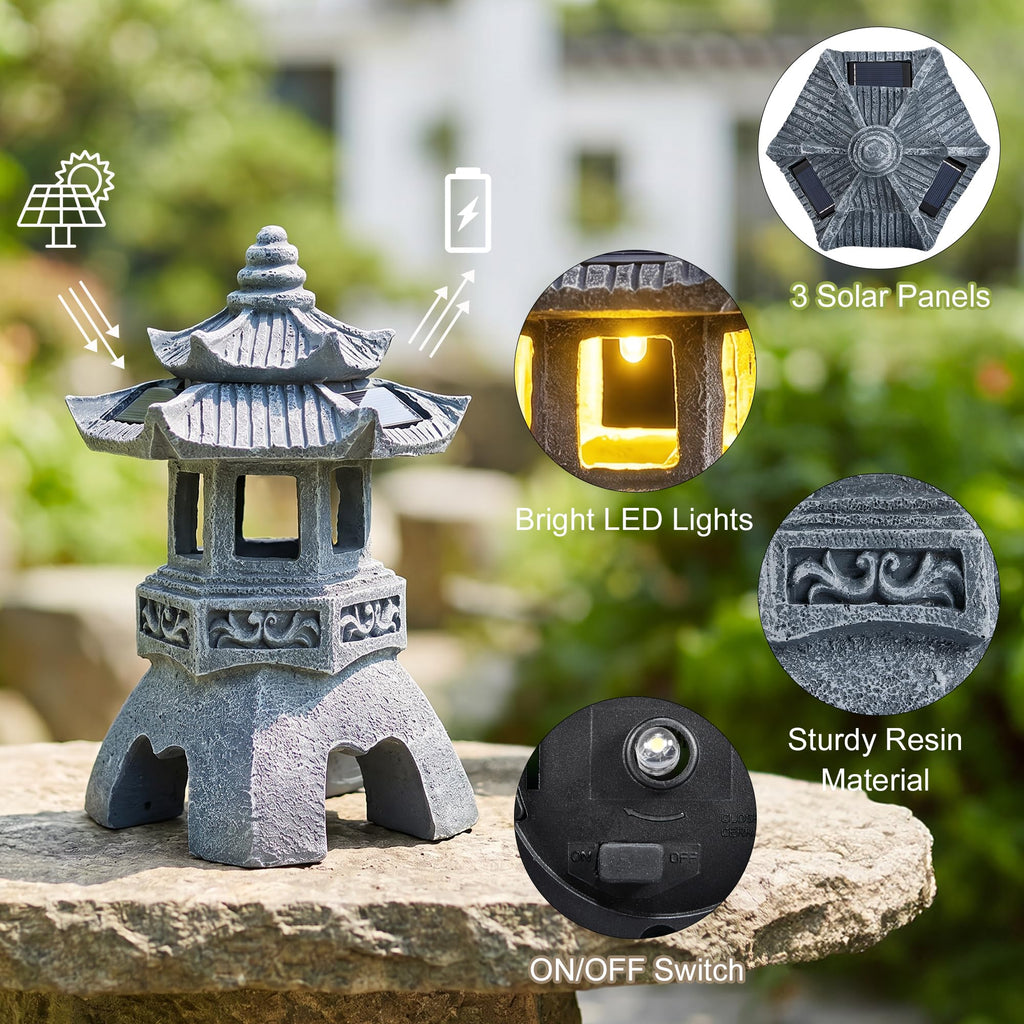 HL3NIGIM Solar Zen Garden Statue, Pagoda Lantern with 3 Solar Panels, Outdoor Decor for Landscape Patio, Balcony and Yard, Gift for Women Mom and Gramma