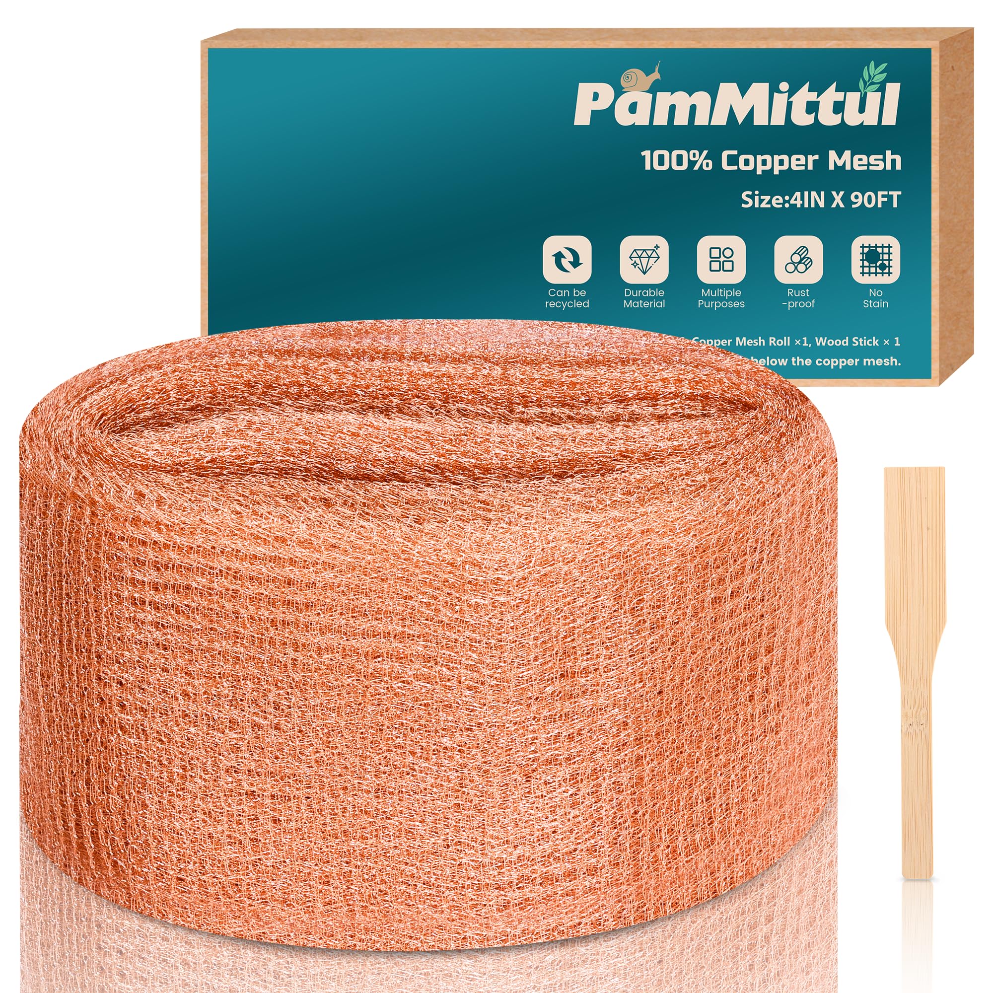 Copper Mesh Rodent Control Kit, 4in x 90ft Rustproof Pure Copper Mesh Roll