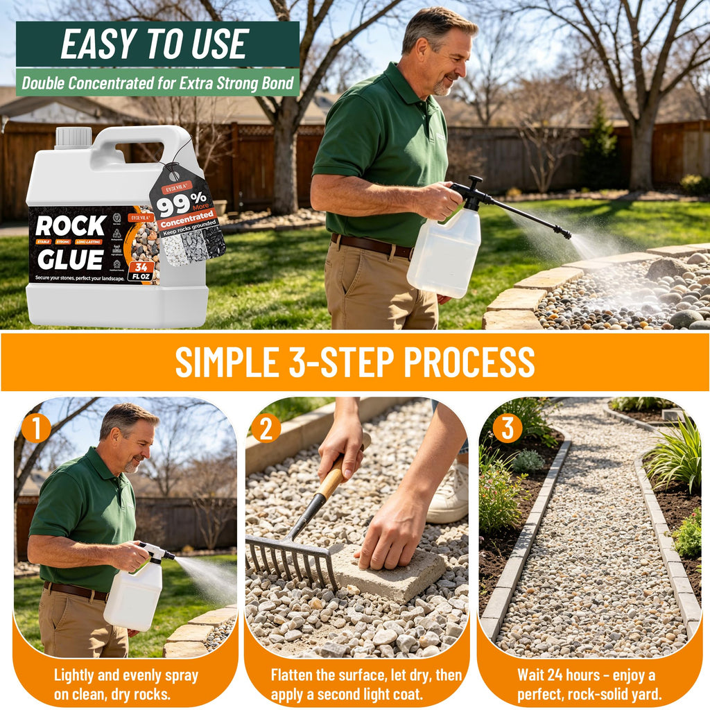 169oz Rock Glue for Landscaping, Premium Pea Gravel Glue & Mulch Glue for Landscaping, Strong Landscape Rock Glue with Weather-Resistant Formula, Fast-Drying Pet-Safe Adhesive Locks Pebbles, Bark