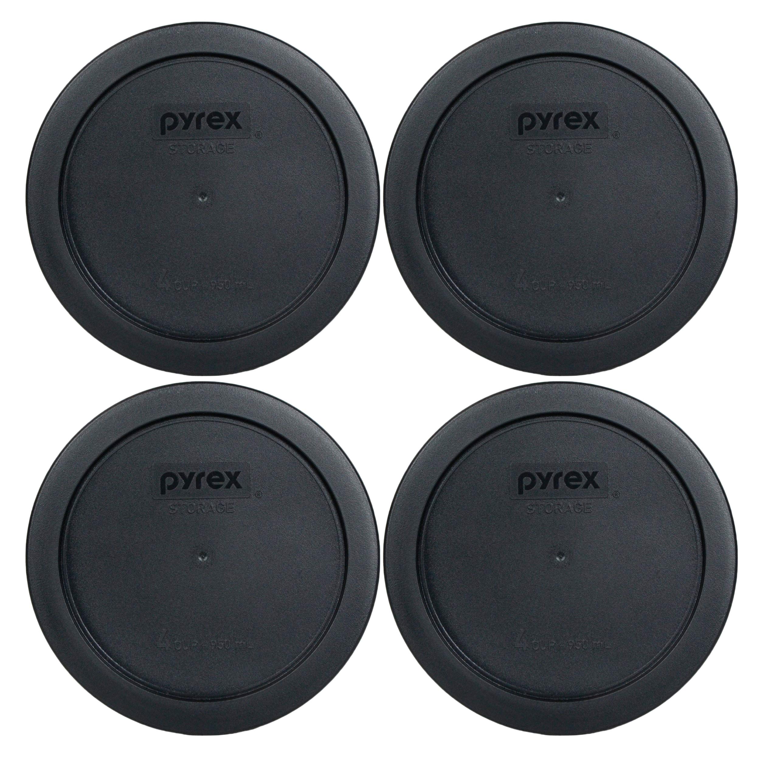 Pyrex 7201-PC 4-Cup Black Food Storage Replacement Lid (4-Pack) - Made in USA