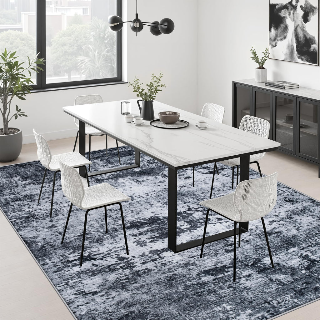 FXRHLP 5x7 Area Rug Living Room: Modern Washable Indoor Carpet Black