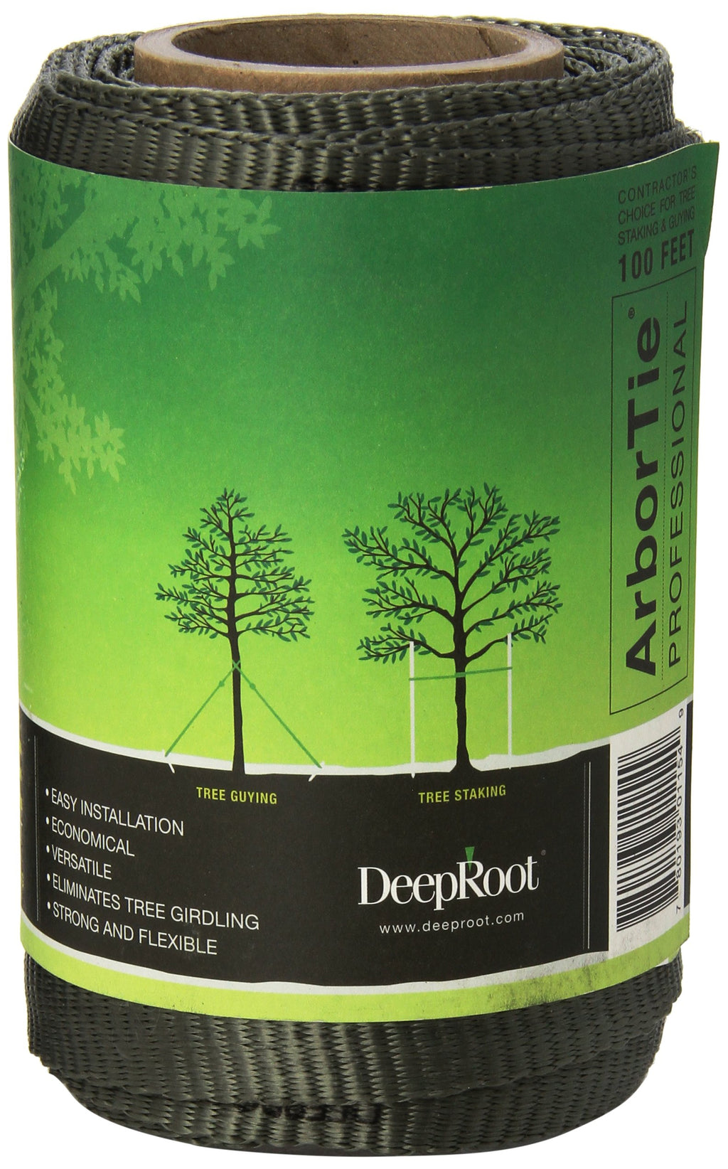 DeepRoot ArborTie Tree Straps for Staking and Guying, Flexible Tree Support Straps, Versatile Tree Rope, Tree Ties For Street Trees, Orchards, and Landscape Trees, 100’ Roll, Olive (AT 1G)