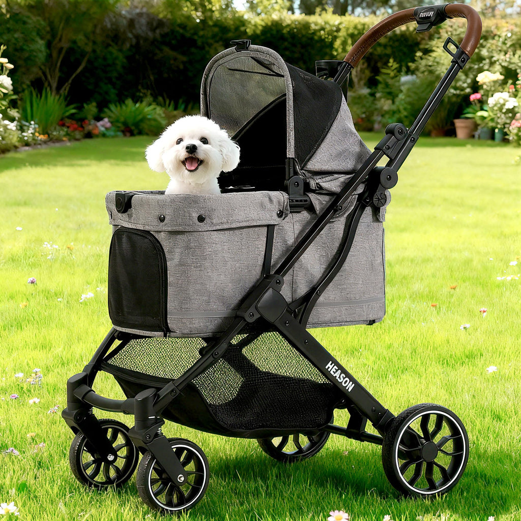 Dog Stroller with Waterproof Rain Cover, Heavy-Duty All-Terrain 4-Wheel Pet Stroller with Adjustable Sunshade Canopy, Foldable Travel Dog Strollers for Small/Medium Dogs Up to 121 lbs