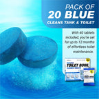 Shinefy Automatic Toilet Bowl Cleaner Tablets – 20 Tabs - Blue Gel Toilet Tank Cleaners, Hard Water Ring Remover, Septic-Safe Heavy-Duty Stain & Smell Eliminator, Toilet Cleaning & Deodorizer