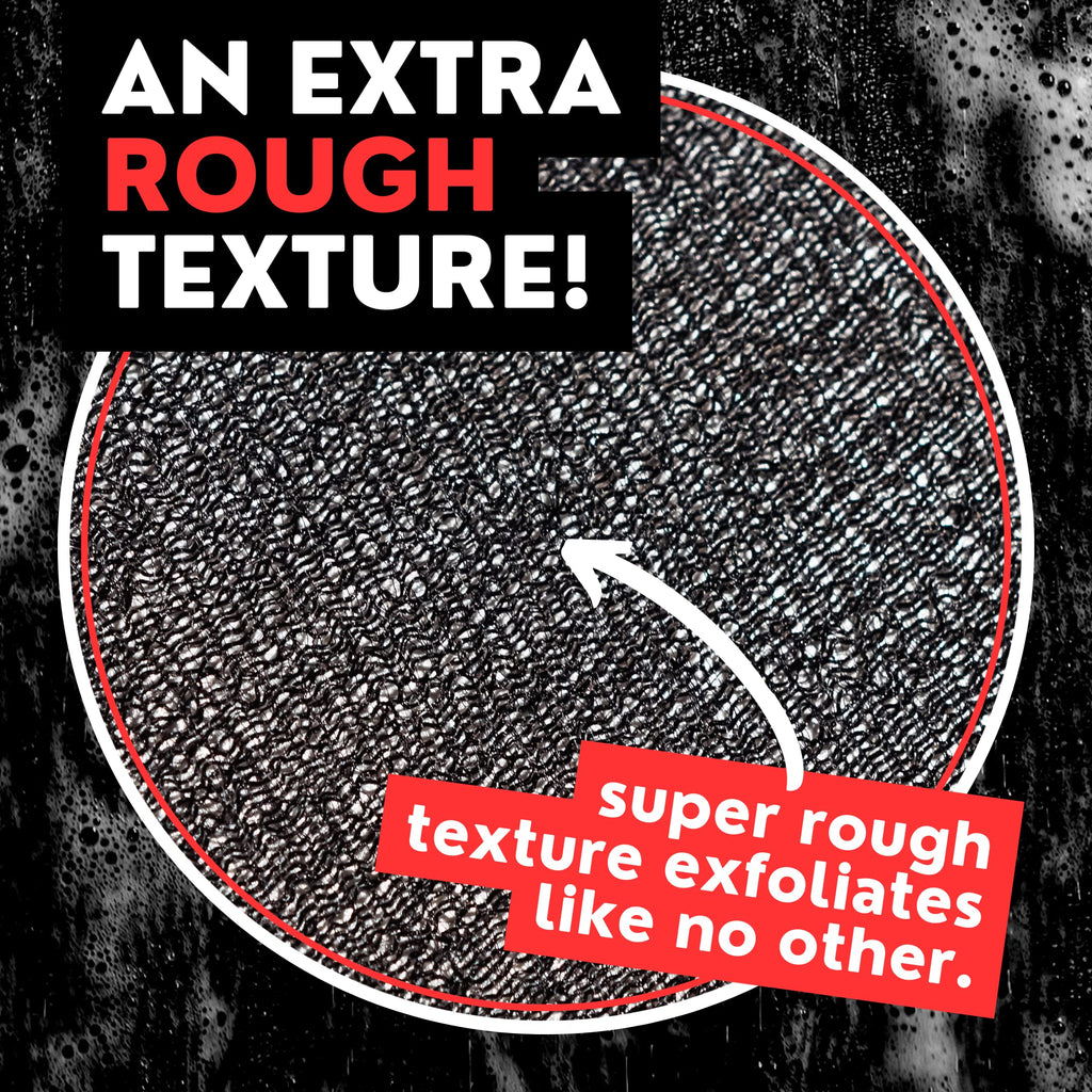 Extra Rough Exfoliating Washcloth - Extreme Body & Back Scrubber for Shower, Hygienic, Long 1 Black & 1 Grey, Men or Women, 2 Count Pack