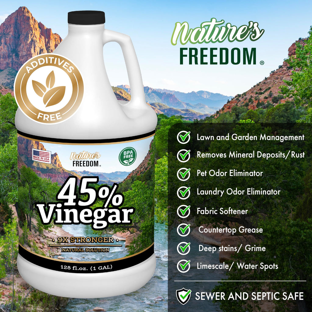 Nature's Freedom 45% Concentrated Vinegar, 4 Gallons - Dilutes to 36 Gallons - 9x Strength Multi-Purpose Solution
