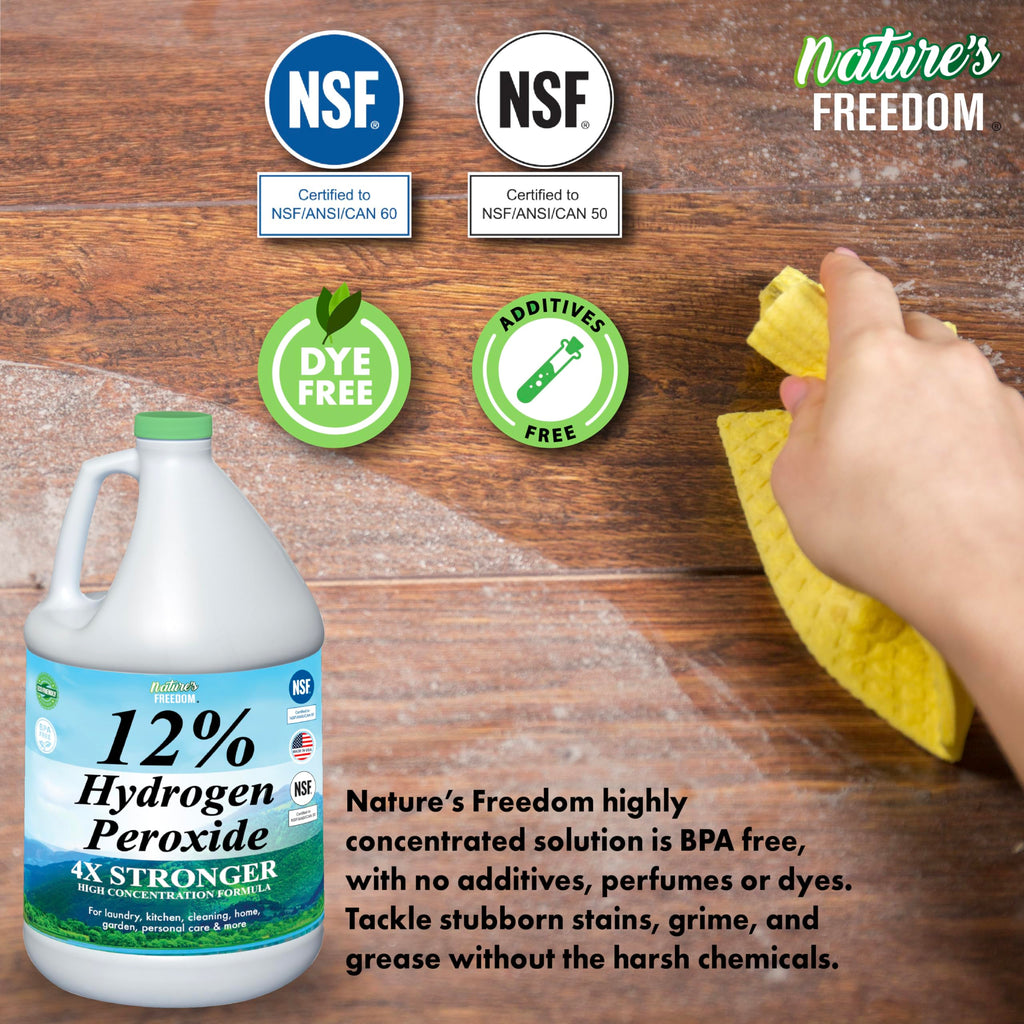 Nature's Freedom 12% Hydrogen Peroxide, Food Grade H2O2 and Purified Water Only, 8 Gallons