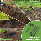 Manual Weeder Tool,6 Tines Garden Weeding Rake with Sharp Blade,55 Inch Long Handle,Heavy Duty Stand Weeding Tool for Weeding Loosening Soil Gathering Leaf Leveling Thatch Rake