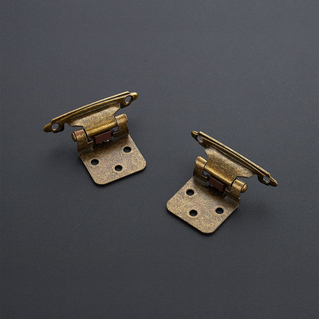 Ravinte 60 Pack (30 Pairs) 1/2 inch Overlay Cabinet Hinges, Self-Closing Semi-Concealed Face Mount, Antique Brass Decorative Hardware with Door Bumpers for Kitchen & Cupboard Doors