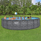 Bestway APX 365 22' x 52" Above Ground Pool, Round Metal Frame Outdoor Swimming Pool Set with Sand Filter Pump, Ladder, and Cover, Dark Marble