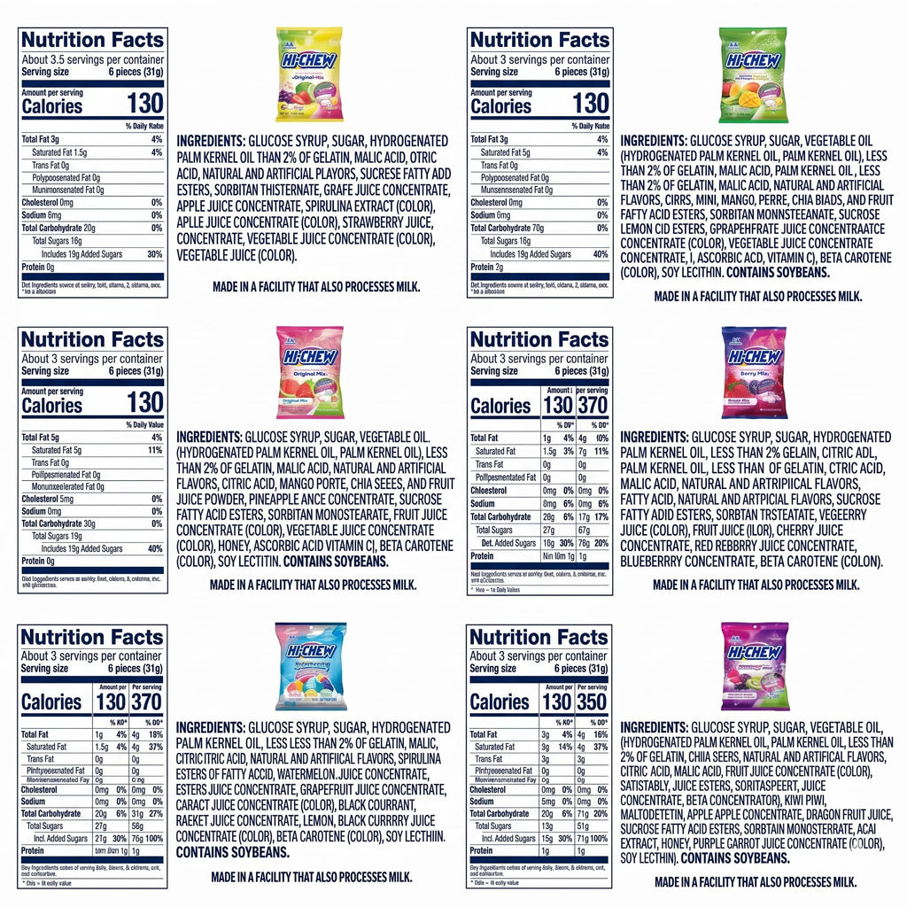 HI-CHEW Variety Mix, Pack of 6 Bags - 17 Flavor Assort Sweet and Sour Chewy Candy, Unique Fun Soft - Immensely Juicy Fruity Candy Flavors - Individually Wrapped Halloween Candy