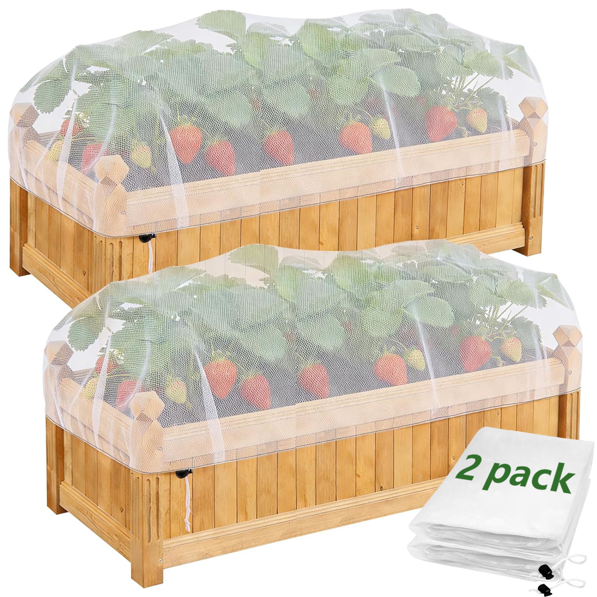 2 Pack Garden Netting for Raised Beds, 37.4" x 19.6" x 19.6" Garden Bed Insect Bird Netting Cover, Raised Garden Bed Plant Cover Mesh Pest Barrier Screen for Protecting Vegetables Fruits Flowers