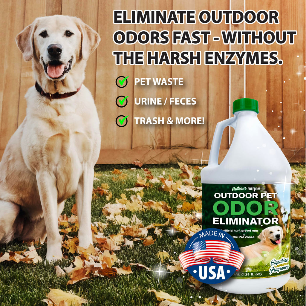 Nature's Freedom Hose-End Outdoor Pet Odor Eliminator – Gallon Enzyme Cleaner with Spray Gun for Yard, Turf, Patios, Kennels, Concrete