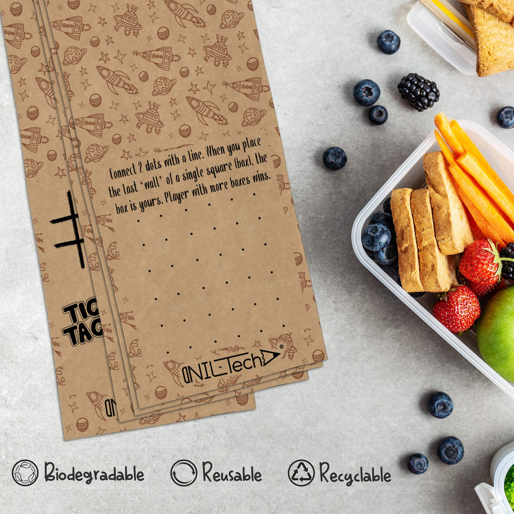 NIL-Tech Paper Bags for Small Business 150 Count (3 Pack) — Disposable Brown Kraft Lunch Bags for Schools, Bakeries & To Go | Games Printed | Food Safe Bulk Paper Bags | 6LB