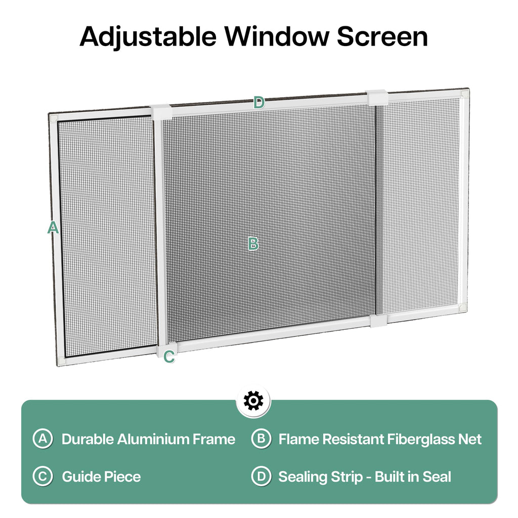 Paramondo Expandable Window Screen, Horizontal (20" H x 28.6" - 54" W, 2 Pack) Adjustable Window Screens, Replacement Window Screens for House Windows