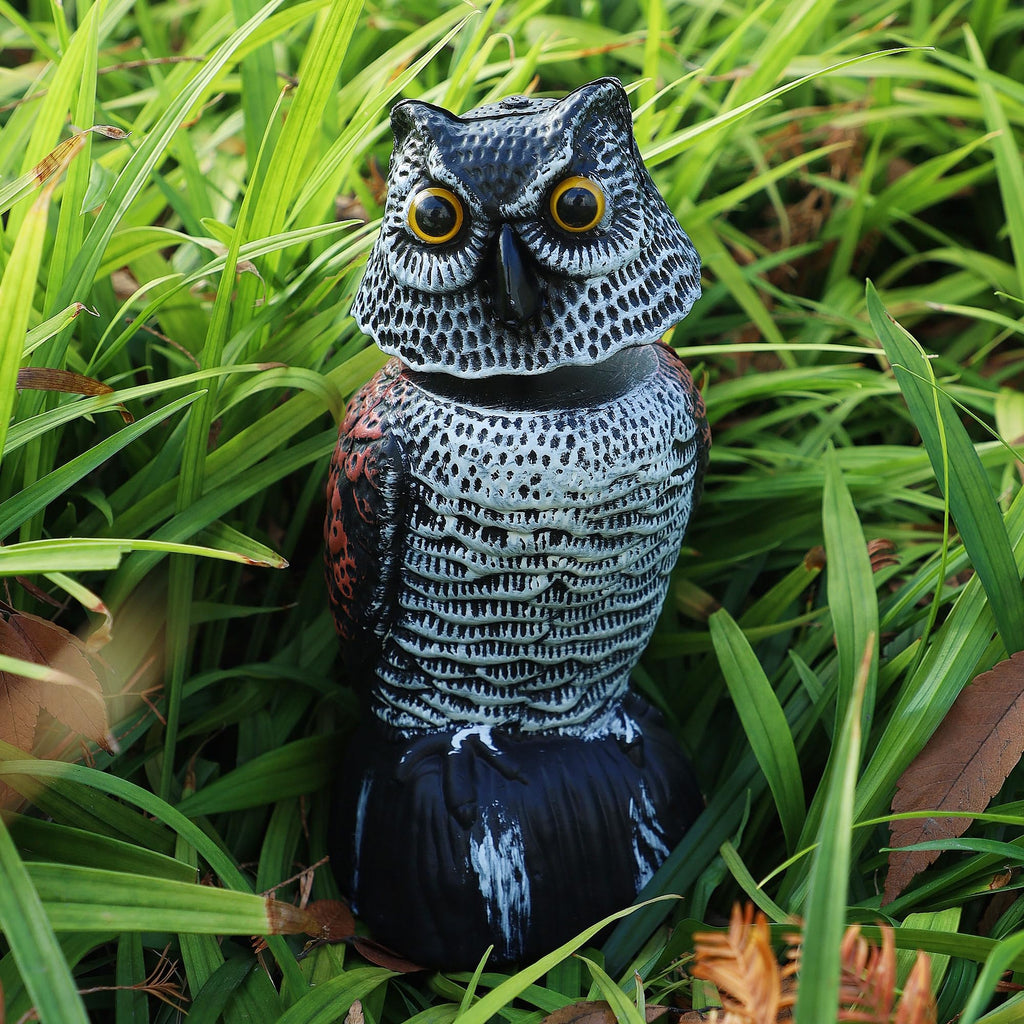 Hausse 3 Pack Bird Scarecrow Mini Fake Owl Decoy Sculpture, 8.26 inch Wagging Head Plastic Small Owl Bird Deterrents, Nature Enemy Horned Pest Repellent for Outdoor Garden Yard