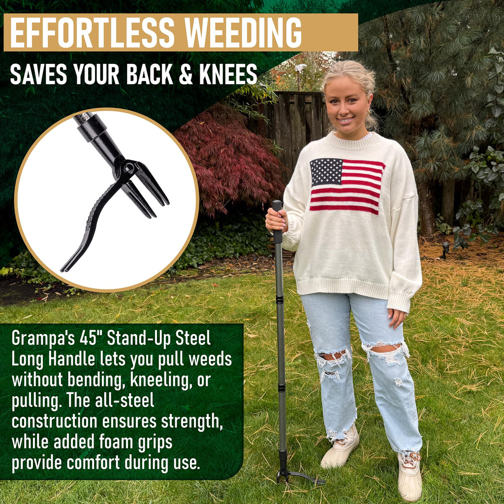 Grampa's Weeder Stand Up Weed Puller Tool with Heavy-Duty Steel Long Handle