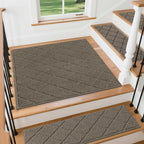 COSY HOMEER Stair Landing Rugs Non-Slip Corner Indoor Edging Stair Treads for Wooden Steps,Washable Soft Stair Landing Mat for Kids,Elder and Dogs,Polyester,TPE Backing,Light Brown,30x30inch