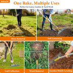 Heavy Duty Thatch Rake for Lawns, 15" Dual-Sided Dethatching Rake with Sharp Steel Tines, Manual Dethatcher and Scarifier Tool for Dead Grass, Moss & Thatch Removal, 70" Adjustable Long Handle