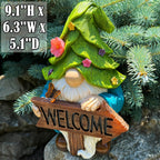 Mood Lab Garden Gnome - Solar Gnome Figurine with Welcome Sign - 9.1 Inch Decor Outdoor Lawn Statue with LED Lights