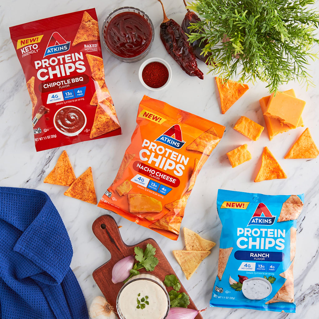 Atkins Protein Chips Variety Pack, 4g Net Carbs, 13g Protein, Gluten Free, Low Glycemic, Keto Friendly, 12 Count