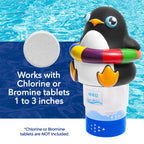 440 Pool Chlorine Floater Dispenser, Fits Up to 3 Pieces of 3-Inch Chlorine Tabs, Adjustable Flow, Control, Heavy-Duty Plastic - Suitable for Small & Large Pools - 8 Ounces | Cartoon Penguin