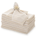 FINGERCRAFT Lace Cloth Napkins, Cotton Linen, 12 Pack, 20x20 Inch, Ivory