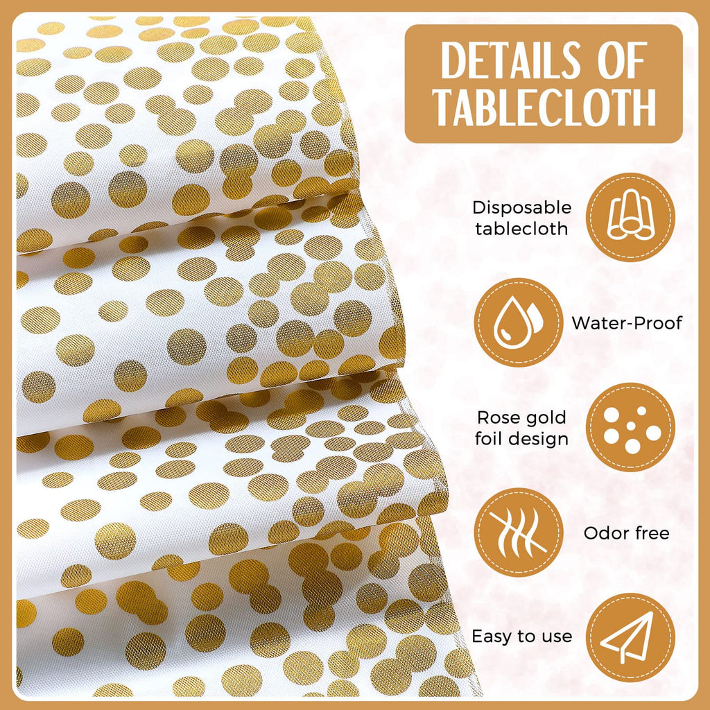 Breling 8 Pack White and Gold Tablecloths and Satin Runners Set