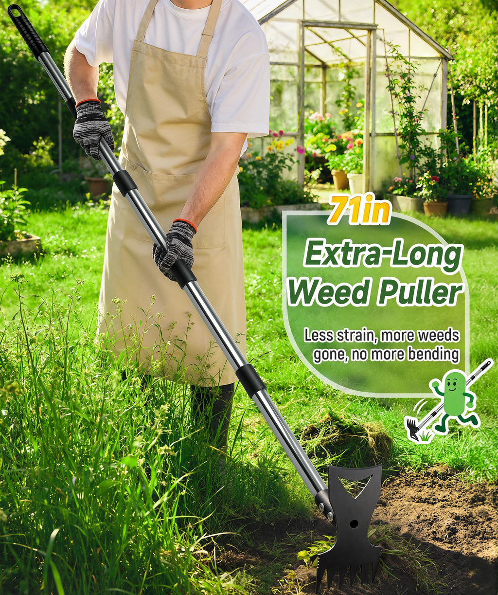 71in Weed Puller Tool with Long Handle, Adjustable Garden Hoe and Weed Rake