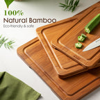 Astercook Deep-Carbonized Bamboo Cutting Boards for Kitchen with Wood Storage Stand, Reversible Charcuterie & Chopping Boards with Juice Grooves and Easy-Grip Handles, Fathers Day Gift for Men