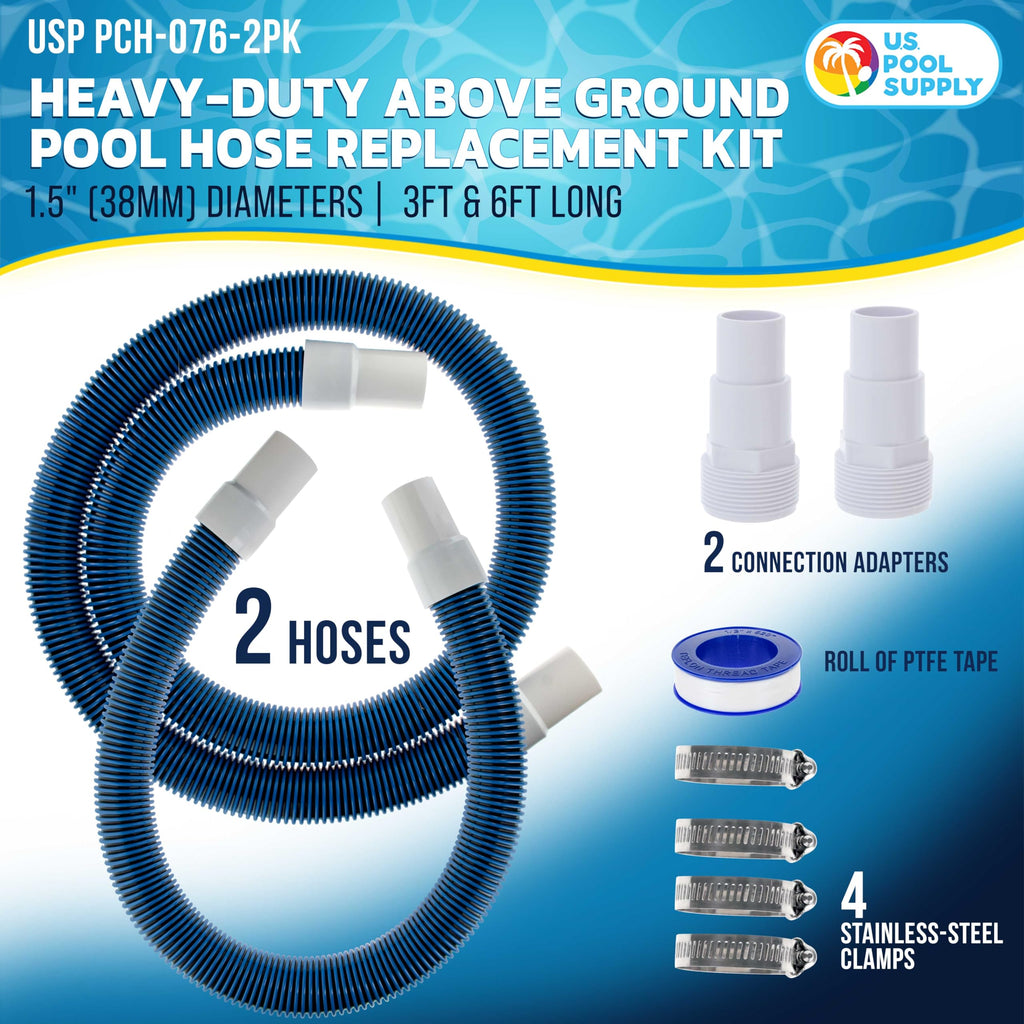 U.S. Pool Supply 1.5" Heavy-Duty Above Ground Pool Hose Replacement Kit - 3 Foot and 6 Foot Hoses, 2 Connection Adapters, 4 Clamps - Compatible with Intex Pool Filter Pumps