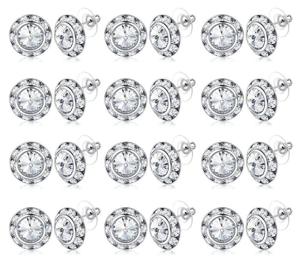 White Rhinestone Earrings Round Halo Stud Earrings for Dance Competitions