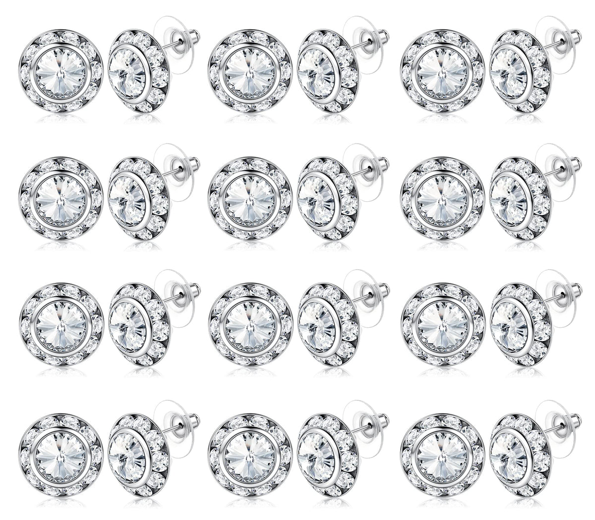 White Rhinestone Earrings Round Halo Stud Earrings for Dance Competitions