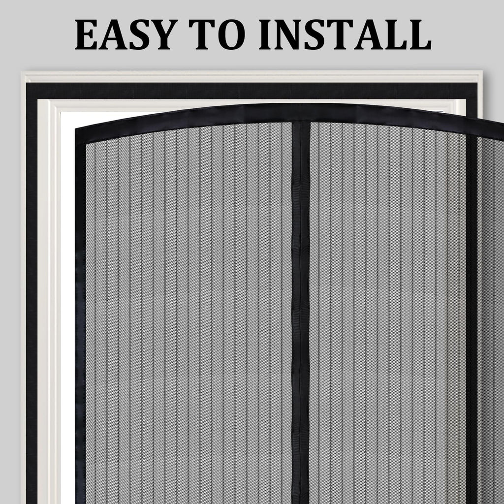 Magnetic Screen Door - Self Sealing, Heavy Duty, Hands Free Mesh Partition Keeps Bugs Out Let Breeze in- Pet and Kid Friendly - Keep Open Feature (Black, Fit Door Size 38 x 82 Inch)