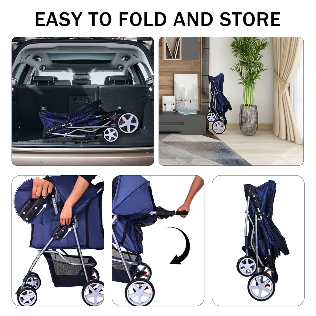 Elevon Pet Stroller, 4 Wheels Multifunction Dog Cat Stroller, Folding Portable Travel Stroller with Detachable Carrier, Suitable for Medium Small Dogs Cats, Blue