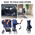 Elevon Pet Stroller, 4 Wheels Multifunction Dog Cat Stroller, Folding Portable Travel Stroller with Detachable Carrier, Suitable for Medium Small Dogs Cats, Blue
