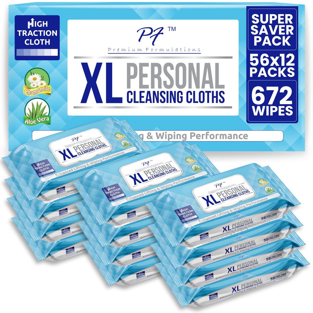 Premium Formulations HIGH TRACTION XL UBER THICK, LARGE, & STRONG Adult Wash Cloths/Adult Wipes VALUE BULK BUY (12 packs x 56 wipes = 672 wipes/case)