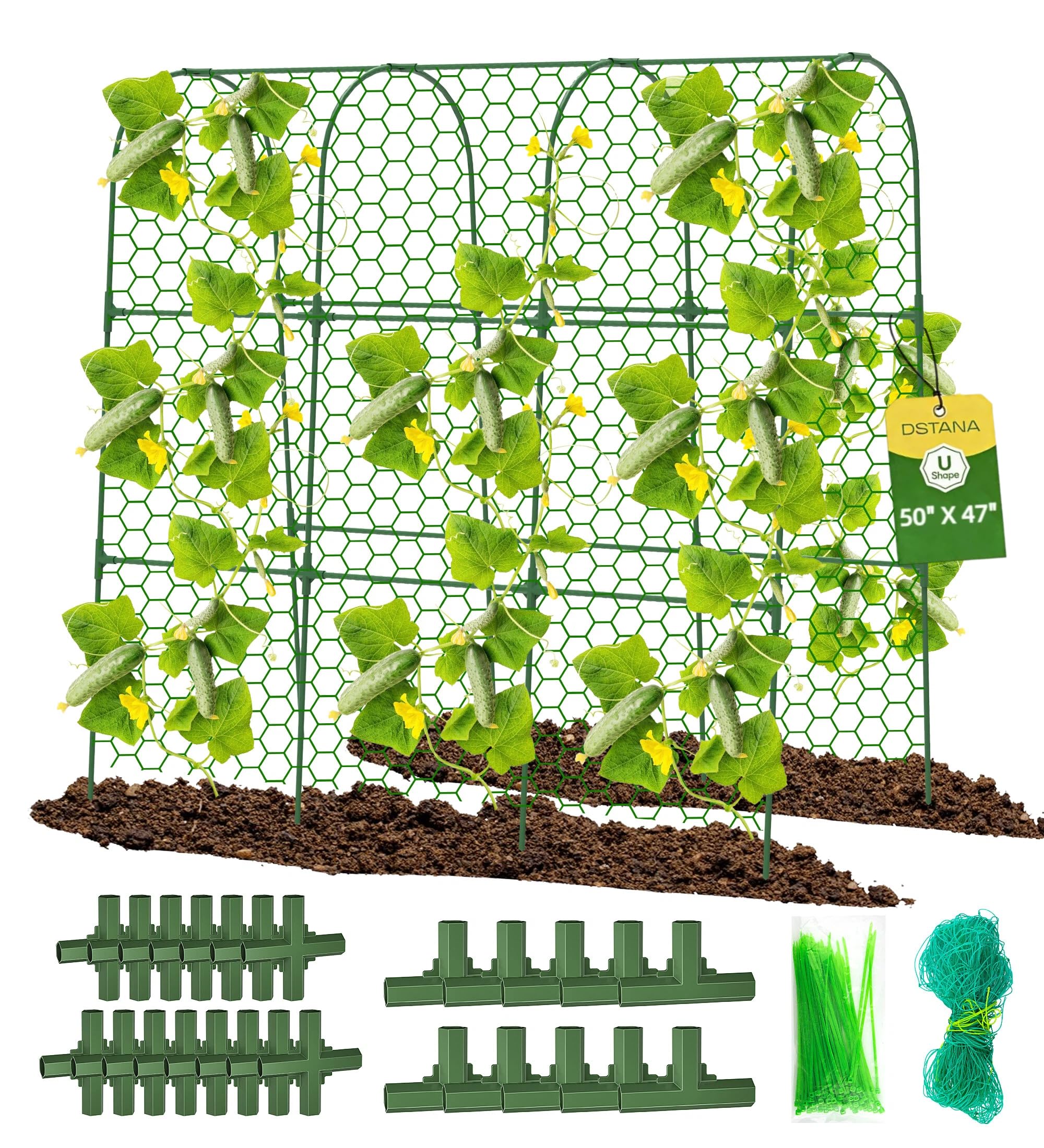 Cucumber Trellis, 50" X 47" U-Shape Garden Trellis for Climbing Plants Outdoor, Arch Trellis Cucumber for Raised Bed, Foldable Plant Support for Vine/Vegetable/Tomato/Zucchini/Pea
