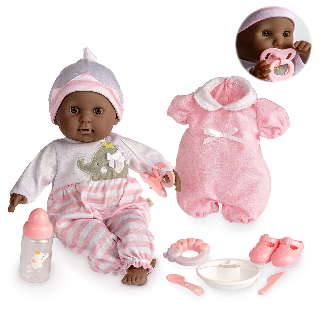 JC Toys 15" Realistic Soft Body African American Baby Doll with Open/Close Eyes Berenguer Boutique | 10 Piece Gift Set with Bottle, Rattle, Pacifier & Accessories | Pink | Ages 2+