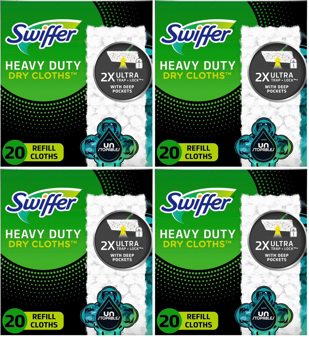 Swiffer Sweeper Heavy Duty Dry Multi-Surface Cloth Refills for Floor Sweeping and Cleaning,Unstopables Fresh Scent,20 Count (Pack of 4)