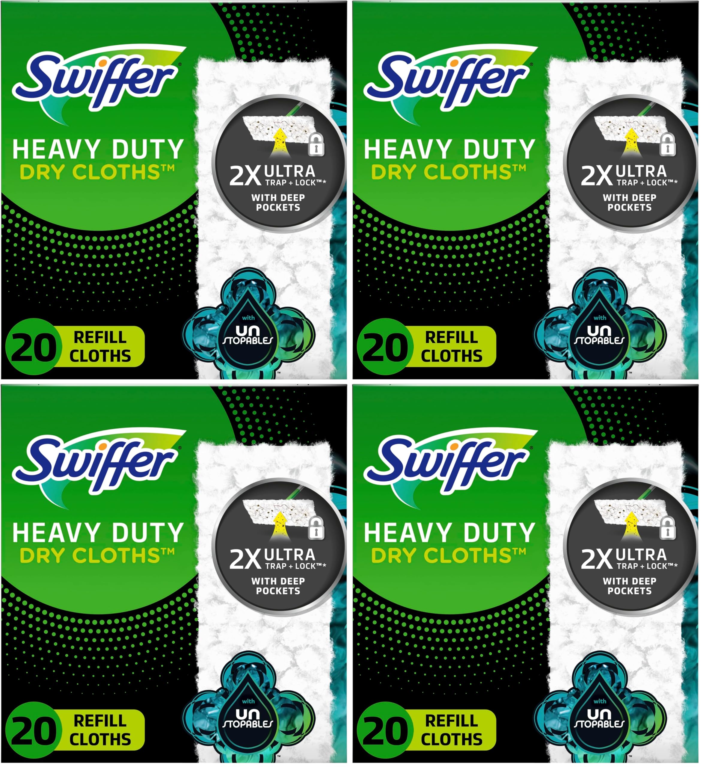 Swiffer Sweeper Heavy Duty Dry Multi-Surface Cloth Refills for Floor Sweeping and Cleaning,Unstopables Fresh Scent,20 Count (Pack of 4)
