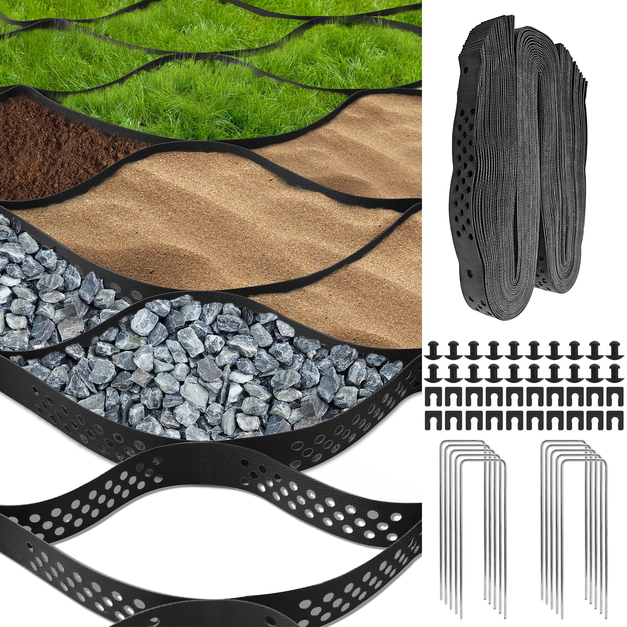 Gravel Grid 4 x 33 FT,2"Depth HDPE Ground Grid for Gravel,Geogrid Driveways