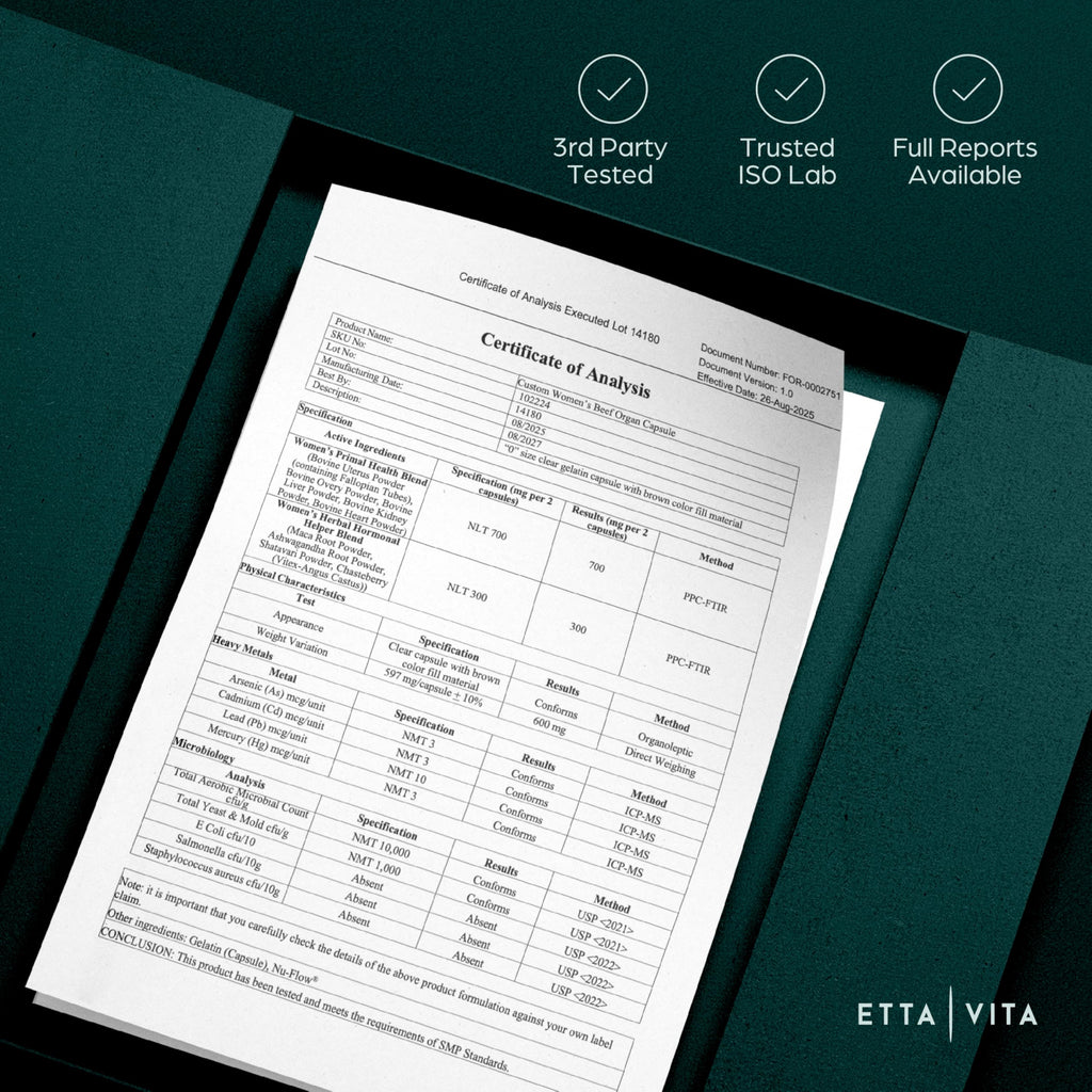 Primal Beef Organ Supplement for Women (Made in USA) Boosted w Shatavari, Maca, Ashwagandha, and Chasteberry - Grass Fed Uterus, Ovary, Liver, Kidney, Heart Bone Matrix, Gotu Kola and Queen Colostrum