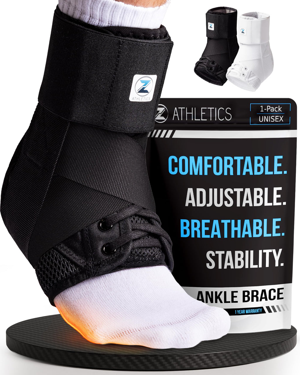 Z ATHLETICS Ankle Brace for Women & Men - Lace Up Adjustable Support with Side Stabilizers for Sprained Ankle, Achilles Tendonitis Relief | Basketball, Volleyball, Running & Sports Recovery