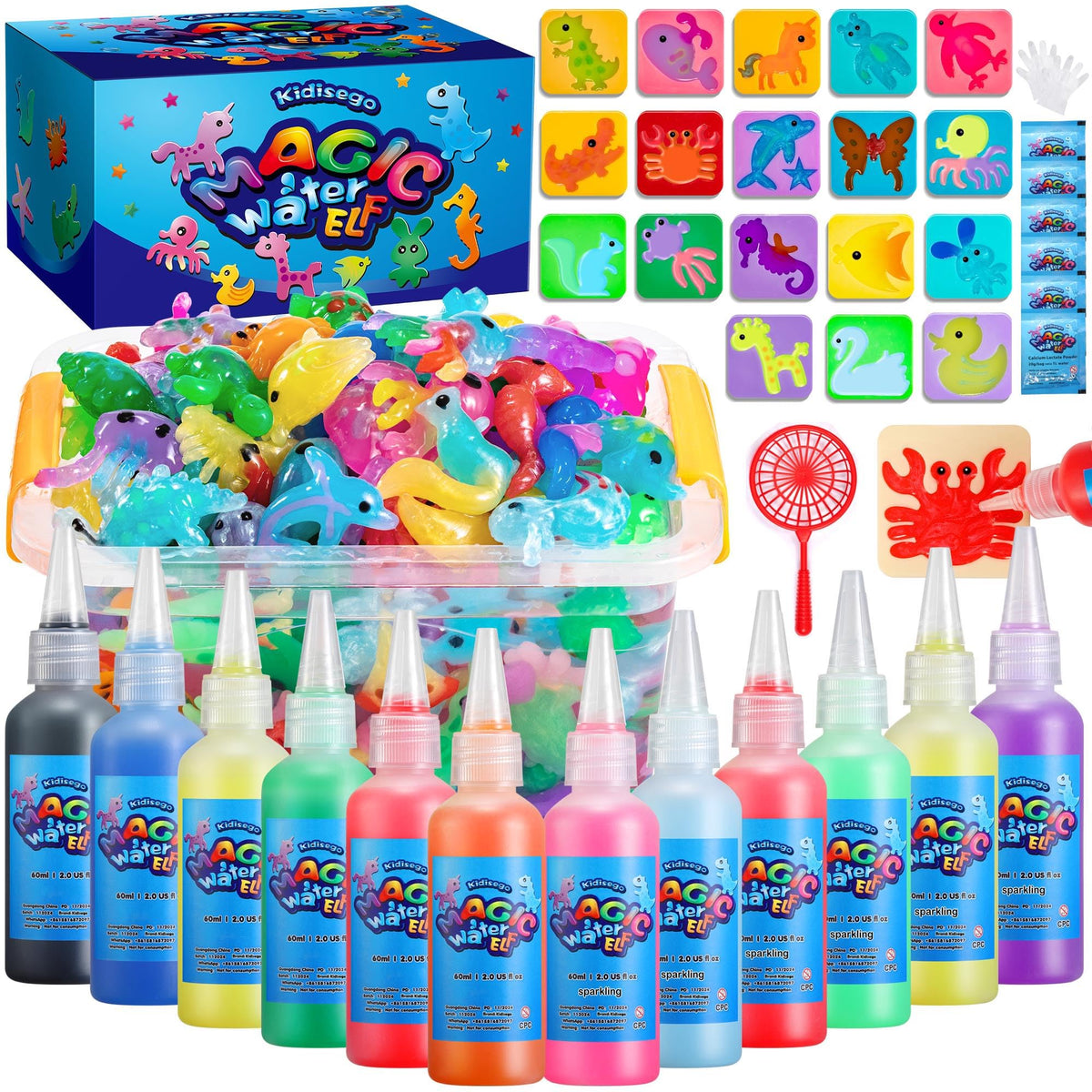 Kidisego Magic Water Elf Toy Kit, 12 Colors 18 Molds 6 Pack Powder