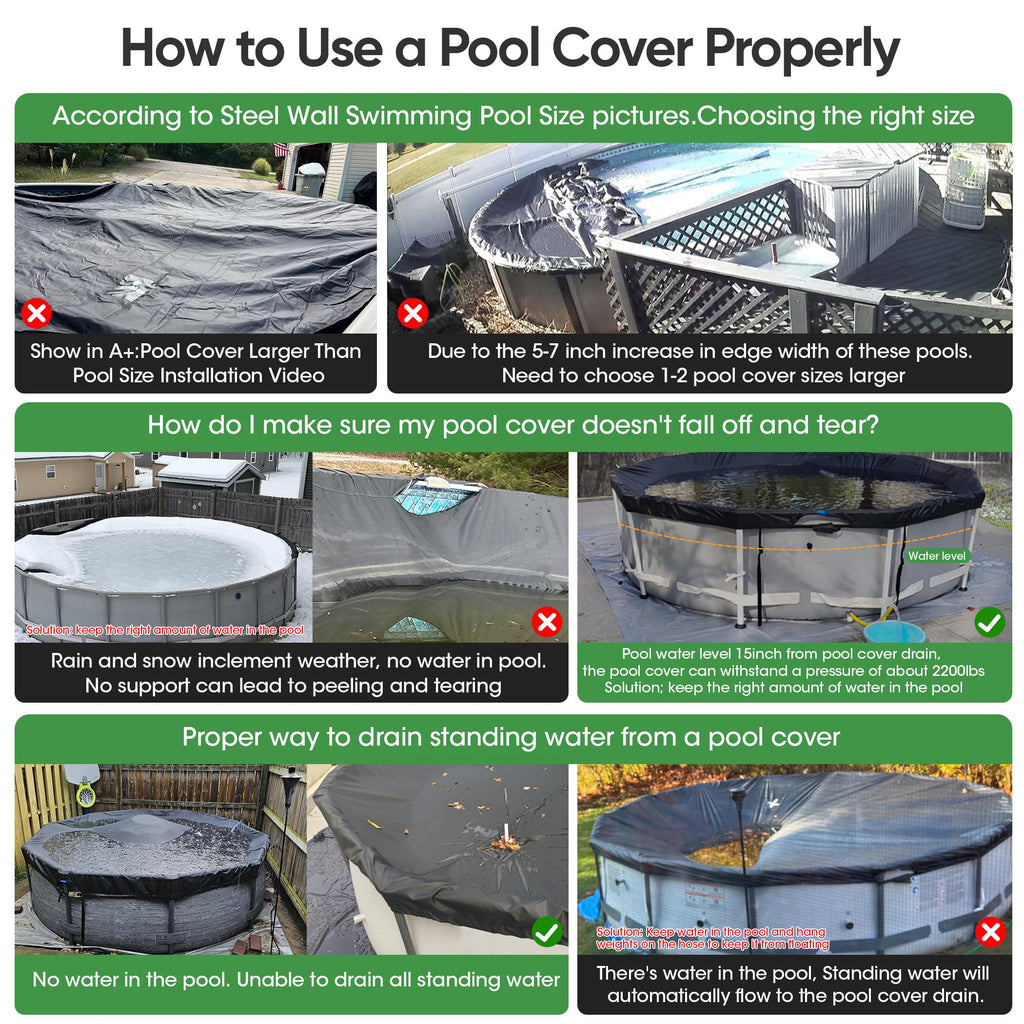 SIHAIAN 8 Ft Round Pool Cover, with Automatic Drain Stock Tank Pool Cover, Patented One-Piece Tensioning System Above Ground Pool Cover, Preventing Waterlogging, Yarn-Dyed Oxford Fabric Solar Cover